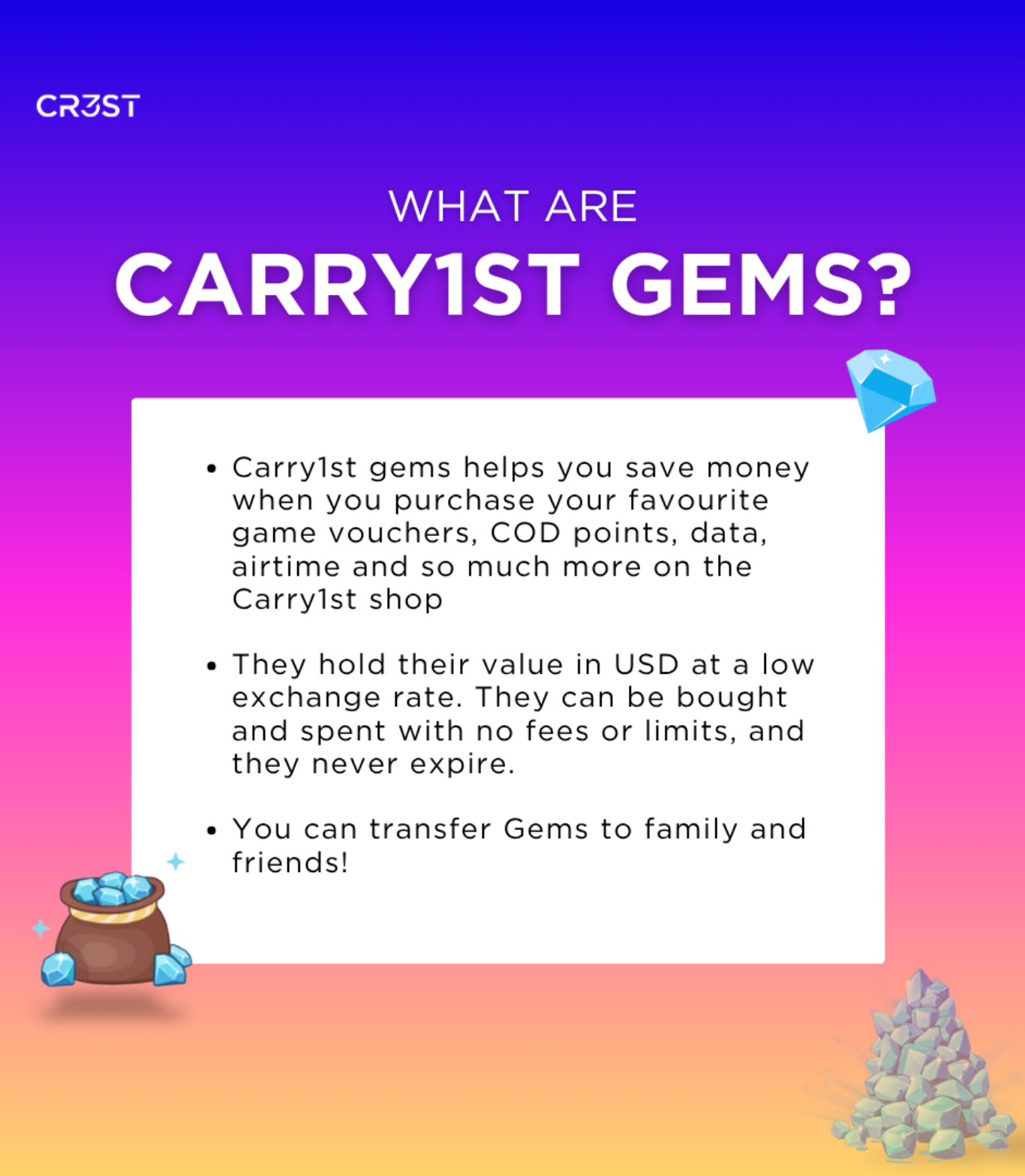 CR3ST is giving away free carry first gems for lucky winners